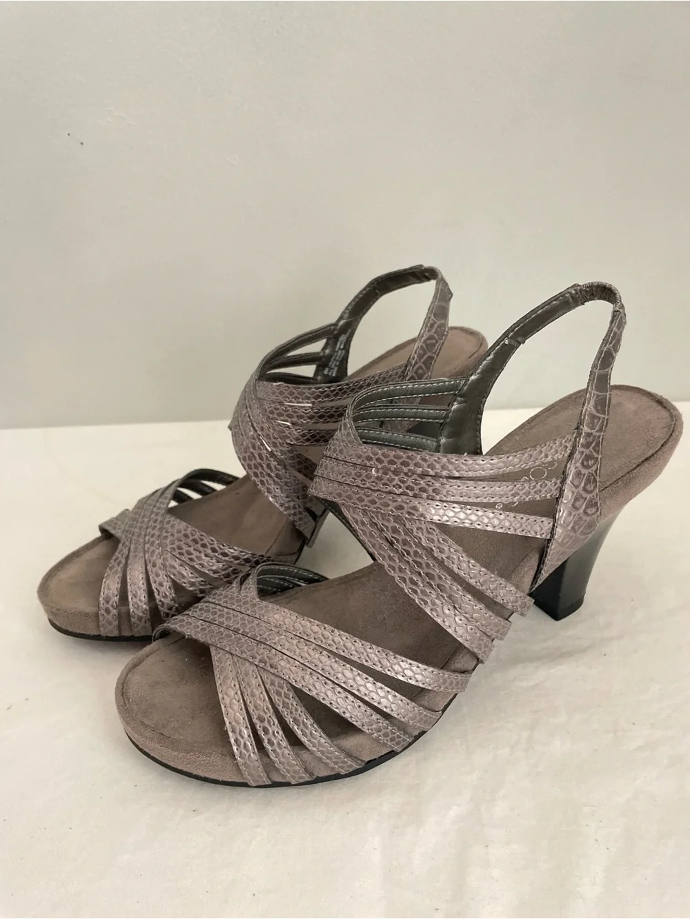 Aerosoles Metallic Taupe Live It Up Strappy Slingback Heeled Sandals
